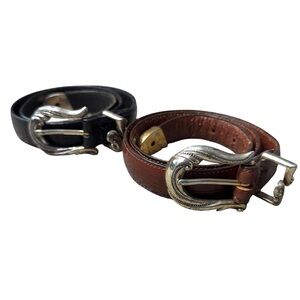 2 Brighton Allegro Swirl Faux Croc Belts Black Brown Leather Size S Silver